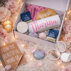 Personalized Gift Set | Custom Name Tumbler, Compact Mirror & Notebook